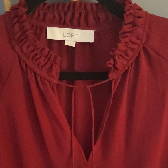 LOFT Deep Red Ruffle Blouse - Picture 3 of 6